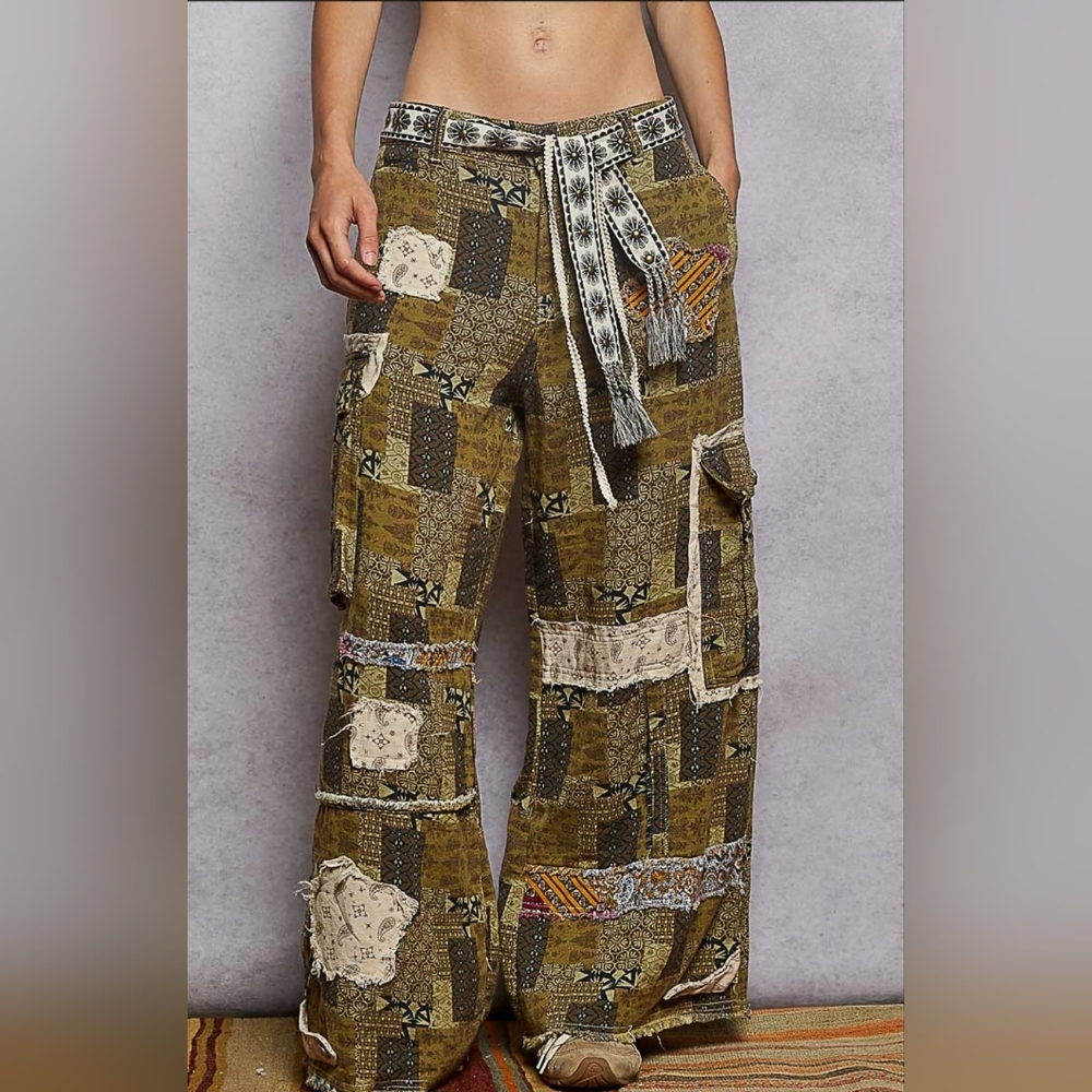 Pol Patchwork Wide Leg Pants - Multicolor - image 1